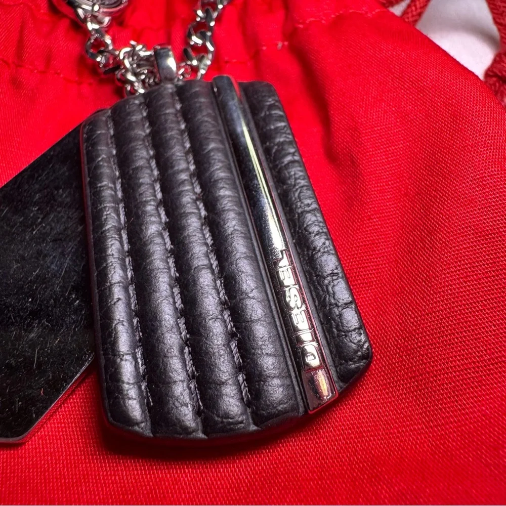 Diesel Double Dog Tag Stainless Steel Silver Leather Necklace DX1040040